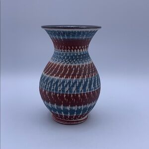 Fat Lava Dimpled Vase Rust Turquoise Blue Red Clay Pottery Vase Germany